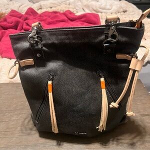 Sherpani Black and Tan Canvas Backpack with Orange Accents